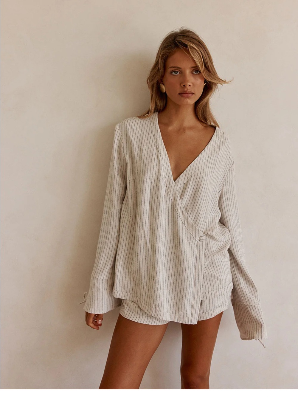 Sabo Skirt Cream Striped Long-Sleeve Blouse